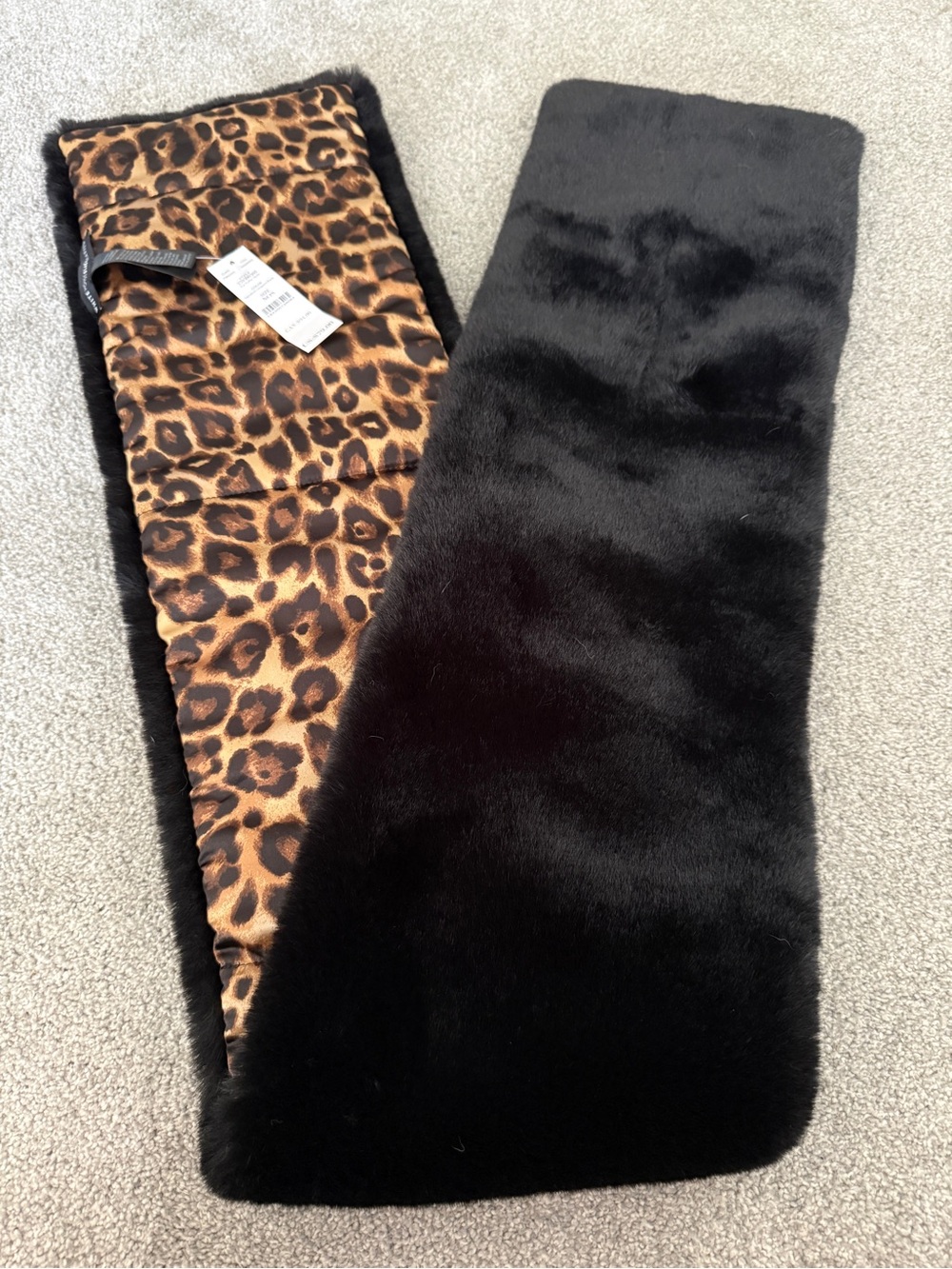 WHBM Women’s Faux Fur Stole - Black with Leopard Lining